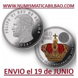 . 1 aaacoin @19/JUNIO Envío@ ESPAÑA 40 EUROS 2024 X ANIVERSARIO DE LA PROCLAMACIÓN REY FELIPE VI MONEDA DE PLATA SC FNMT