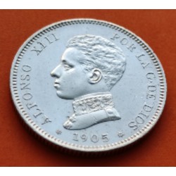 ESPAÑA Rey ALFONSO XIII 2 PESETAS 1905 * 19 05 SMV KM.725 MONEDA DE PLATA MBC+ Spain silver coin R/3