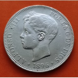 ESPAÑA 5 PESETAS 1896 * 18 96 PGV REY ALFONSO XIII KM.707 MONEDA DE PLATA (DURO) Spain silver R/2