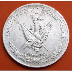 TURQUIA 10 LIRA 1960 PRESIDENTE ATATURK REVOLUCIÓN DE MAYO KM.894 MONEDA DE PLATA MBC Turkey silver