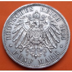 . REINO DE PRUSIA Alemania 5 MARCOS 1914 A REY GUILLERMO II KM.536 MONEDA DE PLATA MBC- Germany 5 Marks silver