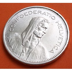 SUIZA 5 FRANCOS 1967 B GUILLERMO TELL y ESCUDO KM.40 MONEDA DE PLATA PLATA SC- Switzerland 5 Francs silver coin