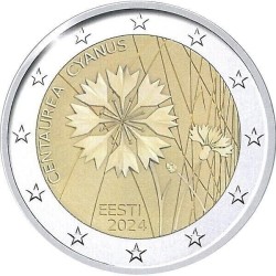 . 1 aaacoin @4/JUNIO Envío@ ESTONIA 2 EUROS 2024 ACIANO FLOR NACIONAL 1ª MONEDA CONMEMORATIVA Eesti Estonie euro coin