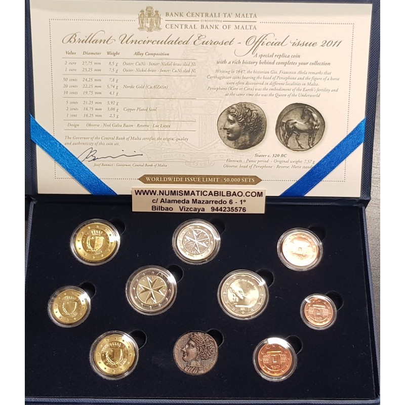 MALTA CARTERA OFICIAL EUROS 2011 SC 1+2+5+10+20+50 Centimos + 1 EURO + 2 EUROS 2011 + 2 EUROS 2011 VOTOS KMS BU SET