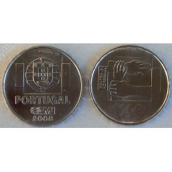 PORTUGAL 1,50 EUROS 2008 AMI INDIFERENCIA MANOS ENTRELAZADAS KM 828 NIQUEL SIN CIRCULAR