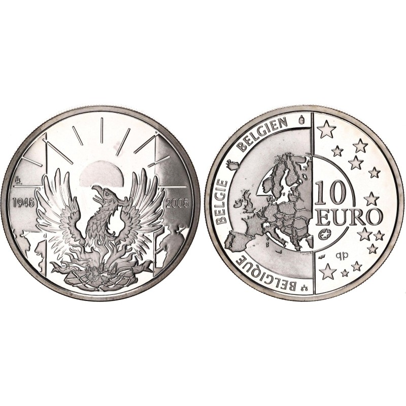 BELGICA 10 EUROS 2005 1945 ARMISTICIO 2ª GUERRA MUNDIAL KM.252 MONEDA DE PLATA PROOF Belgien silver