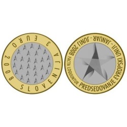 @SACADA DE CARTERA - SU 1º MONEDA DE ESTE VALOR@ ESLOVENIA 3 EUROS 2008 PRESIDENCIA DE LA UNION EUROPEA BIMETALICA SC Slovenia