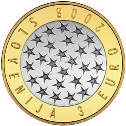 @SACADA DE CARTERA - SU 1º MONEDA DE ESTE VALOR@ ESLOVENIA 3 EUROS 2008 PRESIDENCIA DE LA UNION EUROPEA BIMETALICA SC Slovenia