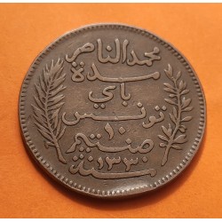 TUNEZ 10 CENTIMOS 1912 A MUHAMMAD AL-NASIR BEY Francais Protectorat KM.236 MONEDA DE BRONCE MBC Tunisia Tunisie
