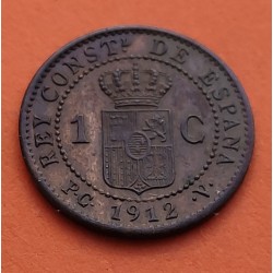 ESPAÑA Rey ALFONSO XIII 1 CENTIMO 1912 * 2 PCV REY y ESCUDO KM.731 MONEDA DE BRONCE EBC Spain R/3