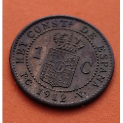 ESPAÑA Rey ALFONSO XIII 1 CENTIMO 1912 * 2 PCV REY y ESCUDO KM.731 MONEDA DE BRONCE EBC Spain R/3