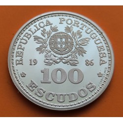PORTUGAL 100 ESCUDOS 1986 JUGADORES XIII MUNDIAL DE FUTBOL DE MEXICO KM.637 MONEDA DE PLATA PROOF