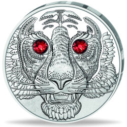. 3ª MONEDA - CRISTAL DE SWAROVSKI AUSTRIA 20 EUROS 2022 TIGRE PLATA ESTUCHE Serie LOS OJOS DEL MUNDO Asian Tiger