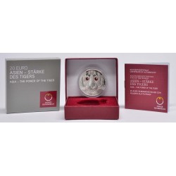 . 3ª MONEDA - CRISTAL DE SWAROVSKI AUSTRIA 20 EUROS 2022 TIGRE PLATA ESTUCHE Serie LOS OJOS DEL MUNDO Asian Tiger