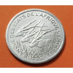 ESTADOS DEL AFRICA CENTRAL 1 FRANCO 1992 ANTILOPES KM.8 MONEDA DE ALUMINIO @LUJO@ Central African States