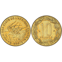 ESTADOS DEL AFRICA CENTRAL 10 FRANCOS 1996 ANTILOPES KM.9 MONEDA DE LATON SC Etats de L'Afrique Centrale 10 FRANCS CFA