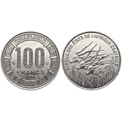 ESTADOS DEL AFRICA CENTRAL 100 FRANCOS 1996 ANTILOPES KM.13 MONEDA DE NICKEL SC Etats de L'Afrique Centrale 100 FRANCS CFA