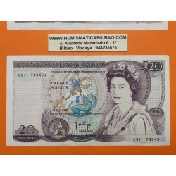 @PVP NUEVO 270€@ INGLATERRA 20 LIBRAS 1980 ISABEL II, LEON y WILLIAM SHAKESPEARE Pick 380 Firma PAGE BILLETE MBC