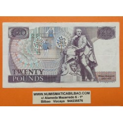 @PVP NUEVO 270€@ INGLATERRA 20 LIBRAS 1980 ISABEL II, LEON y WILLIAM SHAKESPEARE Pick 380 Firma PAGE BILLETE MBC