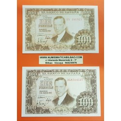 @2 TIPOS@ ESPAÑA 100 PESETAS 1953 JULIO ROMERO DE TORRES Marrón Claro + Marrón Oscuro Pick 145 SC 2 BILLETES SIN CIRCULAR Spain