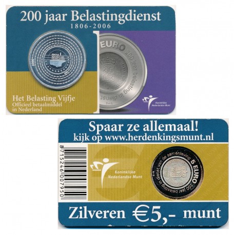 HOLANDA 5 EUROS 2006 REINA BEATRIZ y ANTIGUO 1 FLORIN 1806 MONEDA DE PLATA SC PLATA en COINCARD The Netherlands 0,37 ONZAS