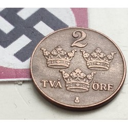 SUECIA 2 ORE 1941 CORONAS del REY GUSTAV V KM.778 MONEDA DE BRONCE Sweden OCUPACION NAZI III REICH WWII