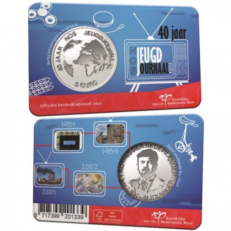 HOLANDA 5 EUROS 2021 TELEDIARIO NACIONAL 40 ANIV. 2ª MONEDA PLATA/NICKEL SC @COINCARD@ The Netherlands