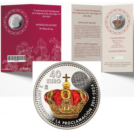 . 1 aaaaacoin @ENVIO HOY@ CARTERA FNMT 40 EUROS 2024 CORONACIÓN DE FELIPE VI MONEDA DE PLATA PROOFLIKE Estuche