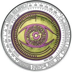 AUSTRIA 25 EUROS 2020 BIG DATA TELEOBJETIVO OJO QUE VIGILA MONEDA DE PLATA NIOBIO Estuche Niob silver