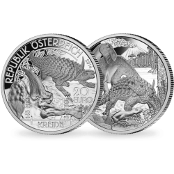AUSTRIA 20 EUROS 2014 CRETACEO DINOSAURIO PTERODACTILO MONEDA DE PLATA ESTUCHE y CERTIFICADO Österreich silver KREIDE