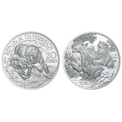 @AGOTADAS@ AUSTRIA 20 EUROS 2014 TERCIARIO FELINO DIENTES DE SABLE MONEDA DE PLATA ESTUCHE y CERTIFICADO Österreich TERTIAR