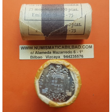 . 25 monedas x ESPAÑA 100 PESETAS 1975 * 19 76 CARTUCHO ORIGINAL FNMT JUAN CARLOS I NICKEL SC