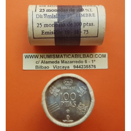 . 25 monedas x ESPAÑA 100 PESETAS 1980 * 80 CARTUCHO ORIGINAL FNMT MUNDIAL DE FUTBOL NICKEL SC