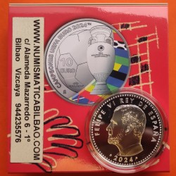 . 1 aaacoin @ENVIO HOY@ ESPAÑA 10 EUROS 2024 CAMPEONATO DE FUTBOL UEFA EURO MONEDA DE PLATA @COLORES@ ESTUCHE FNMT