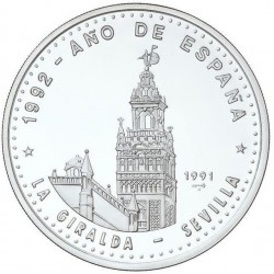 @Tirada 550@ CUBA 50 PESOS 1991 LA GIRALDA en SEVILLA AÑO DE ESPAÑA KM.357 MONEDA DE PLATA PROOF 5 Onzas