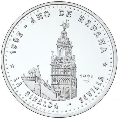 @Tirada 550@ CUBA 50 PESOS 1991 LA GIRALDA en SEVILLA AÑO DE ESPAÑA KM.357 MONEDA DE PLATA PROOF 5 Onzas