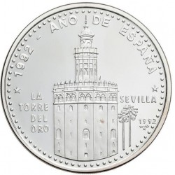 @Tirada 550@ CUBA 50 PESOS 1992 LA TORRE DEL ORO en SEVILLA AÑO DE ESPAÑA KM.641 MONEDA DE PLATA PROOF 5 Onzas