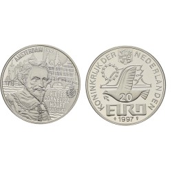 HOLANDA 20 EURO 1997 PETER CORNELISZ HOOFT KM.X.134.1 MONEDA DE PLATA PROOF The Neherlands