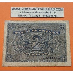 @RARA@ ESPAÑA 2 PESETAS 1937 OCTUBRE 12 ATEDRAL DE BURGOS Serie A 6701576 Pick 109A BILLETE MUY CIRCULADO Spain banknote