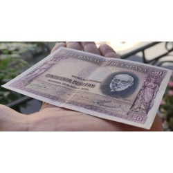 ESPAÑA 50 PESETAS 1935 SANTIAGO RAMON y CAJAL Sin Serie 1796308 Pick 88 BILLETE MBC++ Spain banknote