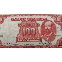 . @PVP NUEVO 1.800€@ Banco Central de CHILE 100 PESOS 1933 ARTURO PRAT - SANTIAGO Pick 95 BILLETE CIRCULADO 10 CONDORES 1933