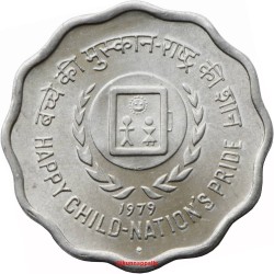 INDIA 10 PAISA 1974 FAMILIA y CEREALES AÑO DE LA FAO KM.28 @FORMA LOBULADA@ MONEDA DE ALUMINIO SC- FOOF FOR ALL