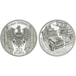 AUSTRIA 20 EUROS 2003 PLAN MARSHALL JEEP WWII KM.3107 MONEDA DE PLATA PROOF Österreich Nachkriegszeit