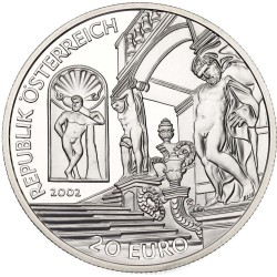 @NO ESTUCHE@ AUSTRIA 20 EUROS 2002 REY EUGENIO Serie BARROCO KM.3098 MONEDA DE PLATA PROOF CÁPSULA Österreich