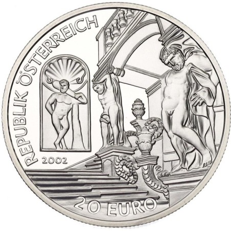 @NO ESTUCHE@ AUSTRIA 20 EUROS 2002 REY EUGENIO Serie BARROCO KM.3098 MONEDA DE PLATA PROOF CÁPSULA Österreich
