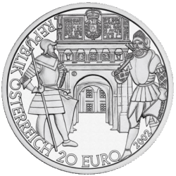 @NO ESTUCHE@ AUSTRIA 20 EUROS 2002 REY FERDINAND I KM.3097 MONEDA DE PLATA PROOF CÁPSULA Österreich