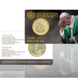 . 1 aaaacoin @24/JULIO Envío@ VATICANO 1 EURO 2024 ESCUDO del PAPA FRANCISCO COINCARD nº 3 MONEDA BIMETÁLICA SC