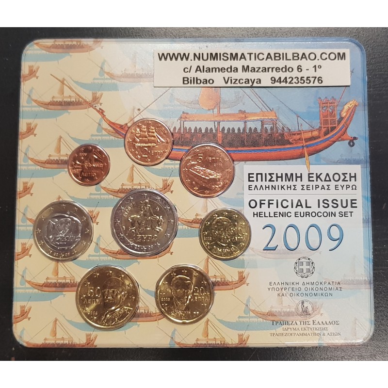 GRECIA CARTERA OFICIAL EUROS 2009 SC 1+2+5+10+20+50 Centimos + 1€ + 2€ + 2 EUROS 2009 EMU BU SET KMS