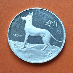 MALTA 1 LIBRA 1977 PERRO DE CAZA y ESCUDO KM.45 MONEDA DE PLATA SC @RAYITAS@ 1 Pound LM silver coin