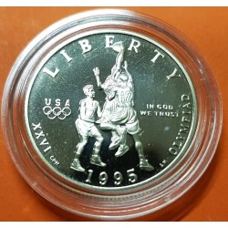 . 1 moneda PROOF x ESTADOS UNIDOS 1/2 DOLAR 1995 S BALONCESTO Olimpiada de Atlanta 1996 KM.257 NICKEL Half Dollar BASKETBALL